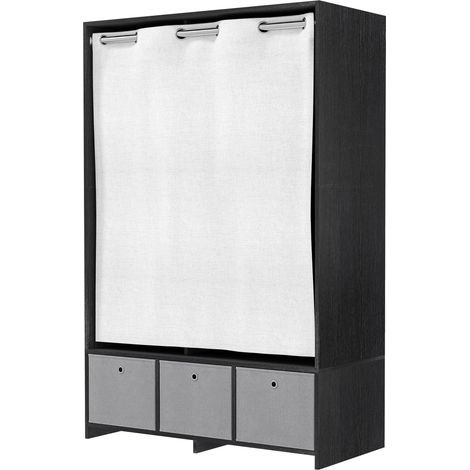 Armoire penderie armoire de rangement avec tringle rideaux 3 niches et 3 tiroirs en tissu amovibles 105 x 48 x 160 cm (1/5)