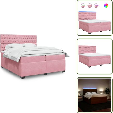 Boxspringbett mit Matratze Rosa 200x200 cm Samt - Boxspringbett - Samtbett - Rosa Bett - Doppelbett - LED Beleuchtung (1/5)