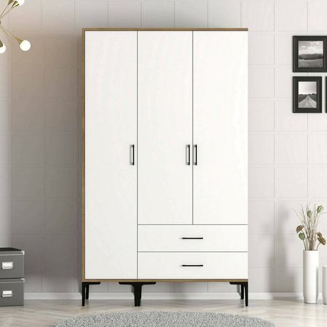 Dmora - Armario 3 puertas Dangiull, Muebles de dormitorio, Vestidor, Armario de ropa, 120x201h48 cm, Nogal y Blanco (1/5)