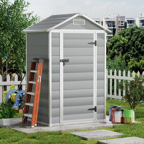 Grey Garden Plastic Storage Shed with Lockable Hinged Door (1/5)
