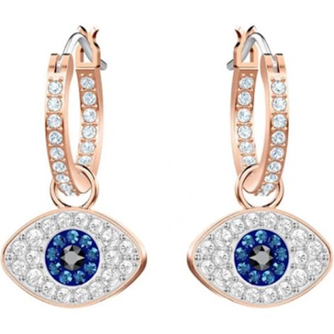 Hoop Earrings - Blue Black Clear Crystal Pavé - Rose Gold Plated - Detachable Evil Eye Motif - 2.5 Cm - 1 Pair
