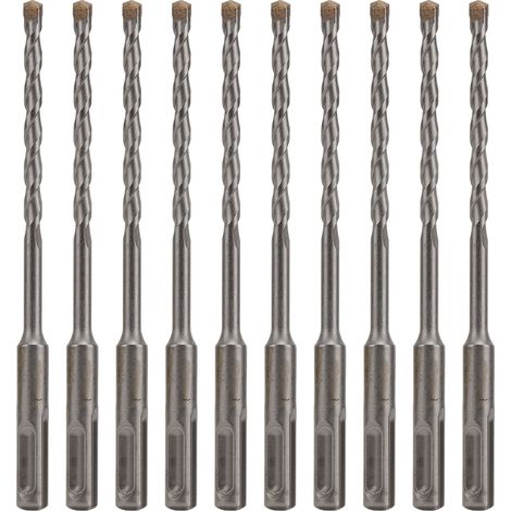 Set de 10 forets SDS pour béton, pierre et brique, pointes carbure, embouts de perforateur rotatif 6x160mm, lot de 10 pièces, sachet bulle (1/5)
