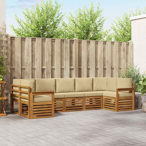 Ecksofa Set mit Kissen 7 pcs Natur und Beige Massivholz Akazie (1/5)