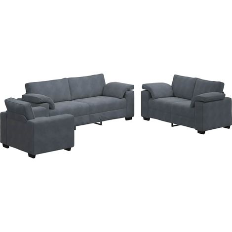 Ensemble de Canapé  Sofas 3 pcs avec coussins Gris foncé Velours
