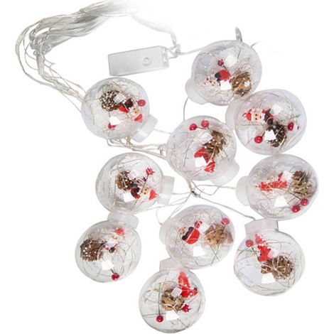 Lichterketten in Form von Kugeln im Weihnachtsmann-Stil, aus unbedenklichem PVC, perfekt für Weihnachten zu Hause, im Café oder auf Partys. (1/5)