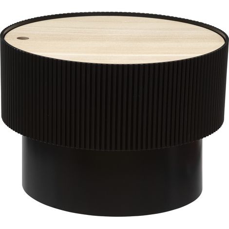 Table basse ronde avec couvercle en bois MDF coloris noir - diamètre 55 x Hauteur 38 cm (1/3)