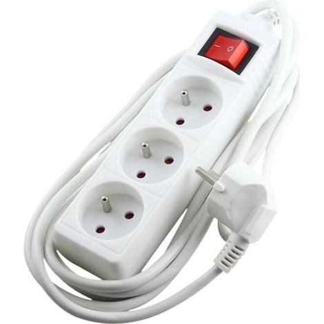 Bloc 3 Multiprise 16A 2P+E avec Interrupteur Rallonge 3M avec sécurité Enfant  Blanc