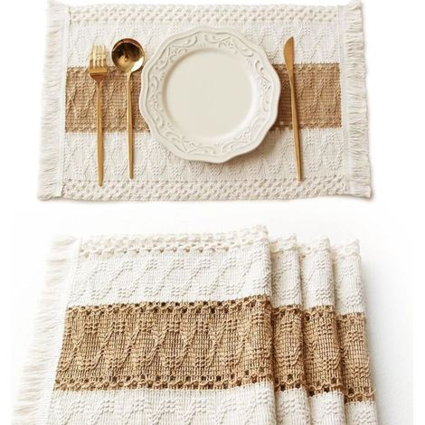 Sets de table - 4 sets de table bohèmes en toile de jute, décoration de table campagnarde, 3050CM (1/5)