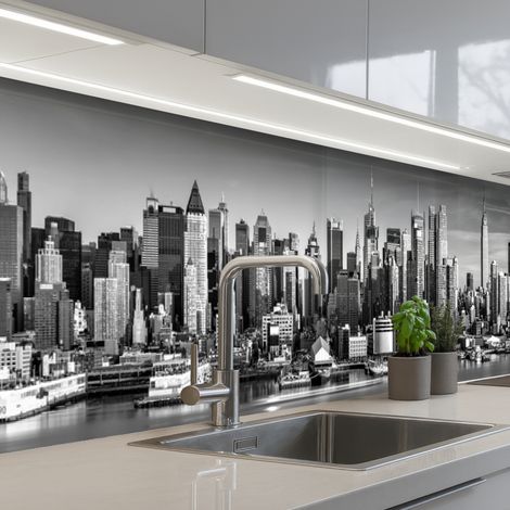 Kitchen Splashback Skyline - City - Skyscrapers - Black - White 500x80 cm (1/5)