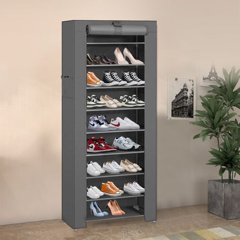 Étagère à chaussures avec housse en tissu taille 60×30×160cm dix couches et neuf grilles gris foncé (1/5)