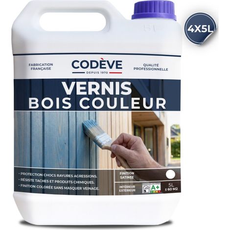 Vernis Bois Couleur - 4x5 L - Codeve Bois - Marron - Pour La Décoration D'un Bardage, Volet, Persienne, Huisserie Ou Fenêtre.
