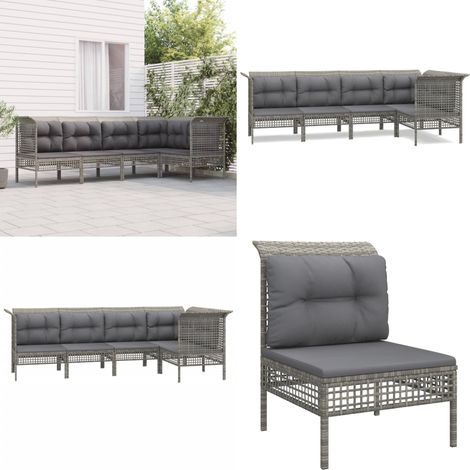 5-tlg. Garten-Lounge-Set mit Kissen Grau Poly Rattan - Garten Möbel - Loungesessel - Outdoor Möbel - Garten Lounge Set - Rattan Möbel - Home & Living (1/5)