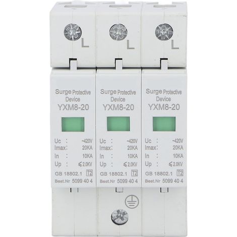 Überspannungsschutz mit Blitzschutz, 3-phasig, flammhemmend, für 420 V (Haushaltsinstallation) (1/5)