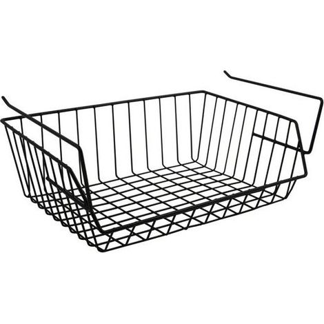 MSV – Panier de rangement suspendu à étagère 40x27x17,5cm – Acier noir mat – Fixation sans matériel – Pour penderie et cuisine (1/3)