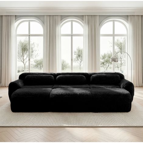 Divano modulare in tessuto plush nero, senza struttura rigida, 2-4 posti, pronto all’uso (1/5)