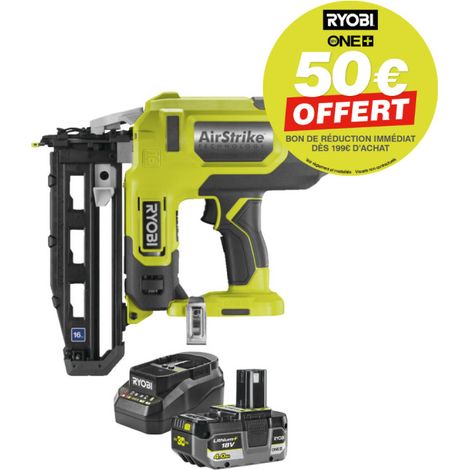 Cloueur de finition à air comprimé RYOBI 18V One+ R16GN18 - 16 G - Batterie 4,0Ah et chargeur (1/5)