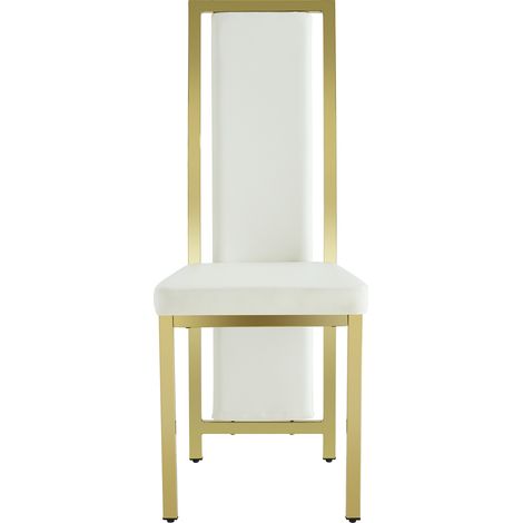 ELVMI Lote de 4 Sillas de Comedor, Respaldo Alto Curvo, Acolchado de 6 cm, Patas Antideslizantes, PU y Metal, Blanco y Dorado (1/5)
