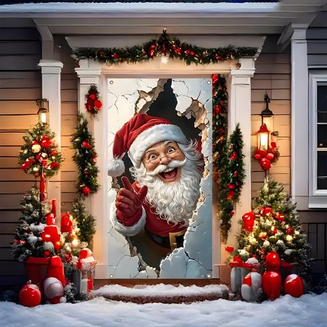 Effet 3D de bris de mur, décoration de Noël pour rideaux de porte, autocollant mural auto-adhésif, autocollant de décoration intérieure (90180cm (perforé + ruban))