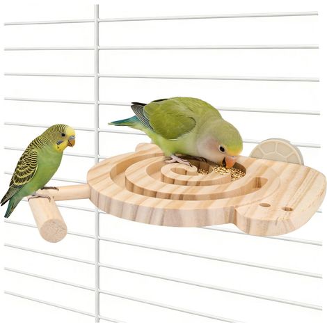 Plateforme d'alimentation interactive en bois pour oiseaux avec perchoir (1/5)