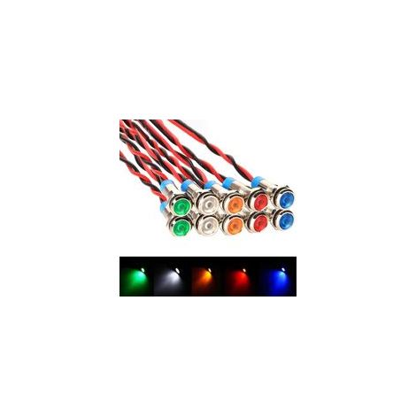 10pcs AC/DC 12-24V 6mm Voyant LED en Métal,Diode Ampoule LED Câblé,LED Indicateur Panneau Pilote Témoin d'avertissement pour Van,Bateau et Autres Véhicules Universels (1/5)