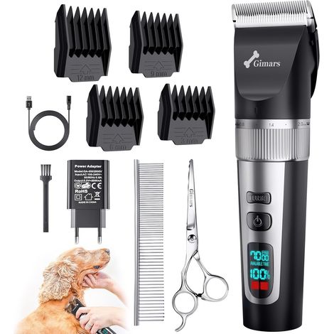 3 en 1 Tondeuse Chien Professionnelle 4 Vitesses 7000 RPM, Tondeuse pour Chien Poil Long Epais Silencieuse, Tondeuse Animaux Rechargeable Sans Fil pour Chats et Chiens (1/5)