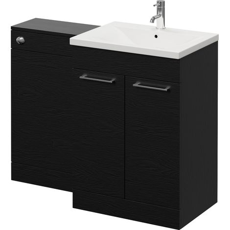 Napoli 460 Nero Oak 1100mm 2 Door Vanity Unit Toilet Suite with Glide Basin - 1100mm - Chrome 160mm HandleWithout Kingston Toilet Pan