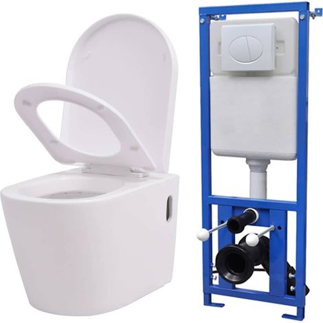 vidaXL Toilette murale avec réservoir caché Céramique Blanc (1/5)