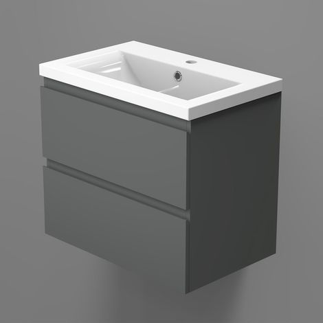 Ocean Meuble de salle de bain Armoire de rangement Meuble lavabo et Meuble de salle de bain avec vasque intégrée poignées incorporées Anthracite 50x38.5x45cm (1/5)