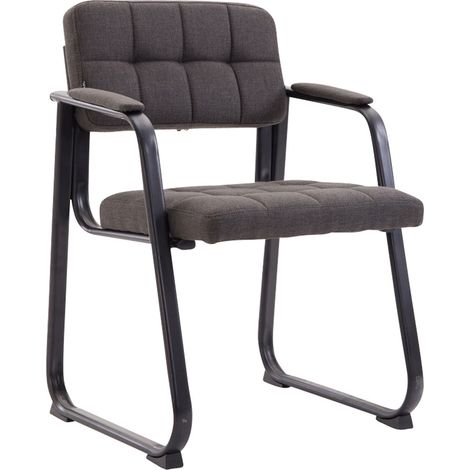 Sedia visitatore poltrona da ufficio senza ruote cuciture decorative in tessuto grigio scuro supporto in metallo nero BUR10216