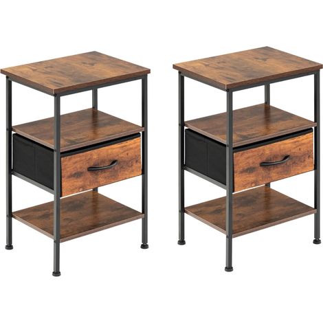 Lot de 2 Tables de Chevet Industrielles à 2 Tiroirs avec Étagère, Table de Nuit de Rangement Moderne, Style Bois et Métal, 40 x 30 x 60cm (1/5)
