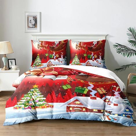 Weihnachts-Bettwäsche 3-teilig 140x200cm mit Rentier-Motiv und 2 Kissenbezügen 65x65cm