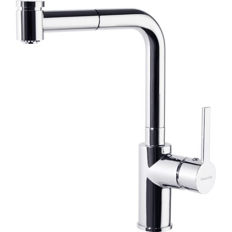 Grifo de Fregadero de Cocina Monomando con Caño extraíble Horizontal Cromado con Sistema S2 de Ahorro de Agua Serie Drako (1/4)