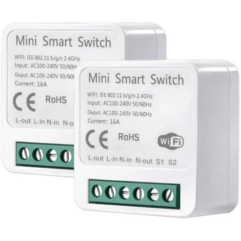 2pcs Interrupteur Connecté, Interrupteurs WIFI 2.4GHz DIY pour Google Home Alexa Echo Smart Life Tuya, Interrupteur Wifi Intelligent Voice Control pour Smart Life, Conducteur Neutre Nécessaire (1/5)
