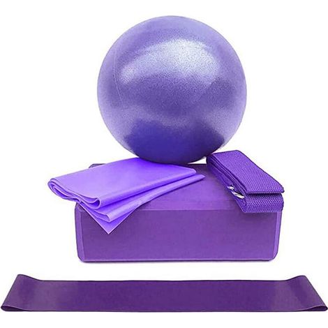 Lot de 5 ballons de fitness, blocs yoga, sangle d'étirement, bandes de résistance et ceinture yoga pour salle à domicile (1/3)