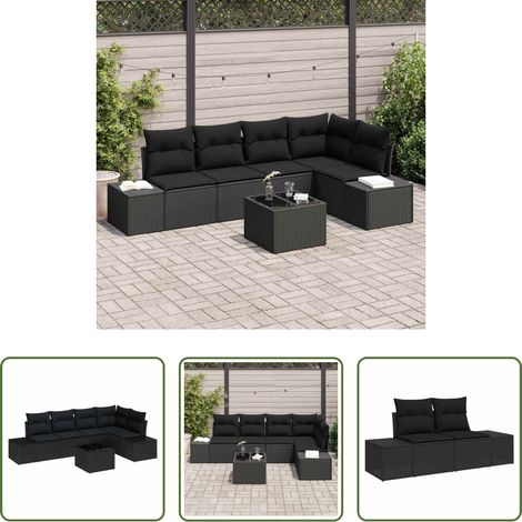 Poly-Rattan - Gartensofa-set 6 pcs Schwarz Poly-Rattan (1/5)