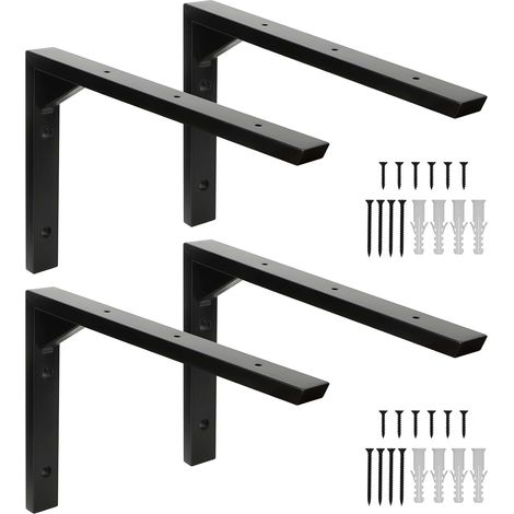 Lot de 4 Support Etagere Murale, Equerre Etagere Murale, équerre étagère, en Acier Inoxydable en forme de L avec Renfort Triangulaire, Design Creux, vis et Chevilles (30 cm) (1/5)