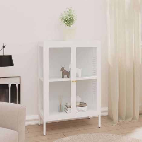 Buffet - Armoire de rangement Enfilade Blanc 75x35x105 cm Acier et verre BV354670 - BonneVie (1/5)