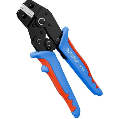 WEICON TOOLS Herramienta de Crimpado MULTI, crimpadora con módulos intercambiables, herramienta de crimpado para puntas de cable, mecanismo de crimpado automático, azul/rojo