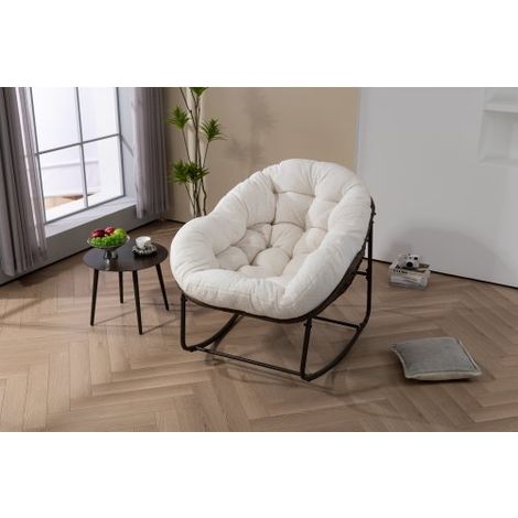 Outdoor Rattan Rocking Chair,Padded Cushion Rocker Recliner Chair Outdoor for Front Porch, Living Room, Patio, Garden, White