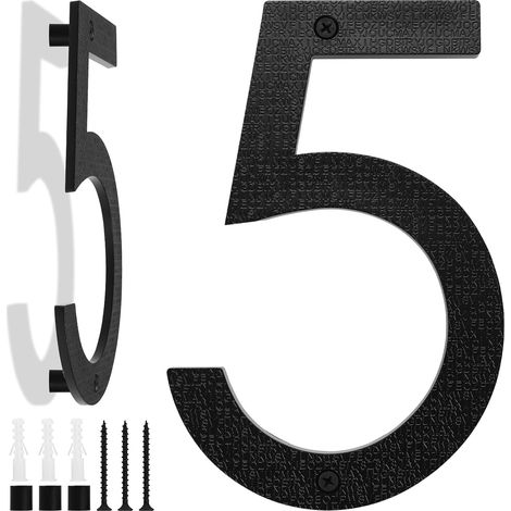 Numéro de Maison Grande Taille Noire, 20cm, Plaque Flottante de Numéro de Maison, Numéro de Rue/Porte en Plastique ABS Effet 3D pour Bureaux, Boîtes Aux Lettres, Garages (Numéro 5) (1/5)
