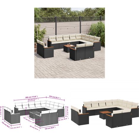 13-tlg. Garten-Sofagarnitur mit Kissen Schwarz Poly Rattan - Gartenmöbel Set - Esszimmergarnitur - Outdoor Möbel - Rattan Sofa - Lounge Garnitur - Home & Living (1/3)
