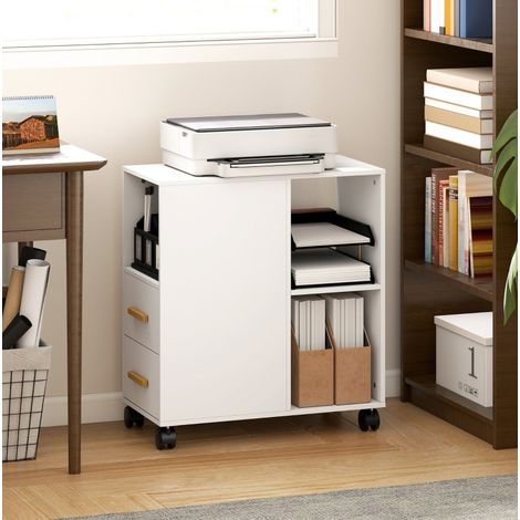 Meuble rangement imprimante à roulettes 60 cm blanc OKMYHOME (1/4)