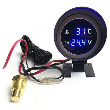12V/24V Multimètre combiné universel de température et de tension d'eau - Affichage numérique LCD rond