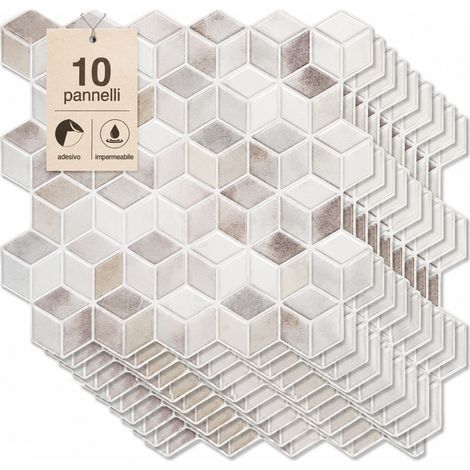 Set 10 Pannelli Adesivi Piastrelle per Muro Parete 30.5cm Decorazione Geometrica (1/5)