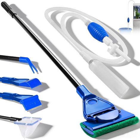 Kit de Nettoyage Aquarium 5 en 1 avec Pompe siphon à Gravier, Accessoire Outil Nettoyage Siphon Aquarium, Ensemble Nettoyeur Gravier Aquariu Manuel pour Changement d'Eau et Elimination des Algues (1/5)