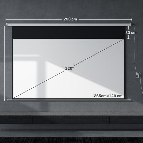 Beamer Leinwand 293 x 193 cm 120 Zoll 16:9 HD 4K Projektionsleinwand Elektrisch mit Fernbedienung, Weiß (1/5)