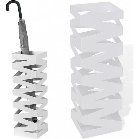 Portaombrelli Ferro Design Quadrato Stand Bianco Vaschetta Salvagoccia (1/4)