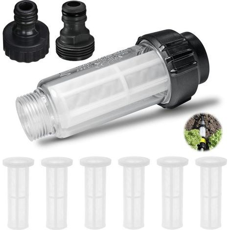 7Pcs Nettoyeurs Haute Pression Filtre Compatible avec, Filtre à Eau avec 6 Insert de Filtre et Raccord D\'eau 3/4", Filtre Accessoires pour , pour Nettoyeur Filtre Tuyau Arrosage (7) (1/5)