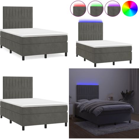 Sommier à lattes de lit avec matelas LED gris foncé 120x190 cm - Lit Plateforme - Lit Capitonné - Lit Design - Lit Velours - Lit Avec Éclairage Led - Home & Living (1/5)