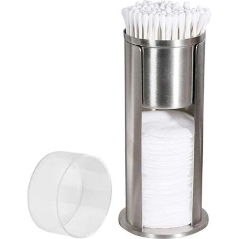 Boîte à cotons-tiges 2 en 1 en acier inoxydable et distributeur de démaquillant, support pour cotons-tiges avec couvercle pratique pour salon, salle de bain 18,5 x 7,3 cm (1/4)